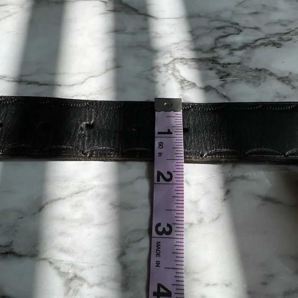 Vintage Black Leather Belt Strap Size 24 Youth Scalloped Stamped Edge
